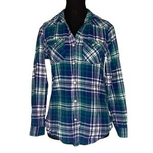 BODY 10DER Long Sleeve Plaid Flannel Cotton Button Down Top Shirt Size XS
